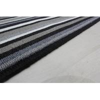 Luna Black Grey Stripes Machine Washable Rubber Backed Kitchen Mat