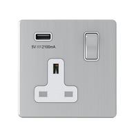 lumilife uk single usb socket brushed metal white insert charge multip ...