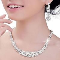 Luxury Rhinestone Crystal Necklace Earrings Jewelry Set for Wedding Party