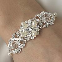 Luxurious Diamond/Rhinestone Silver Aolly Water Feash Pearls Bracelet For Women Lades Bridal Wedding Dance