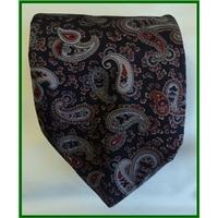 Lucino London - Navy Blue with Pale Blue, Red & Beige Paisley - Tie