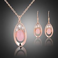 Lucky Doll Women\'s Vintage Crystal Rose Gold Plated Zirconia Geometric Necklace Earrings Jewelry Sets
