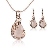 Lucky Doll Women\'s All Matching Crystal Rose Gold Plated Zirconia Peacock Necklace Earrings Jewelry Sets