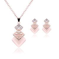 Lucky Doll Women\'s All Matching Crystal Rose Gold Plated Zirconia Geometric Necklace Earrings Jewelry Sets