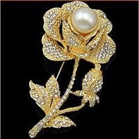 Lucky Doll Rose Gold Plated Diamonade Zirconia Imitation Pearl Rose Brooch