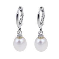 Lureme Simple 8-9mm Freshwater Pearl Earrings Leverback Dangle Studs for Women and Girls