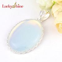 Luckyshine Bezel Setting Fire Oval Multi-Colored Moonstone Gem Necklace Pendants For Wedding Party Daily Casual 1pc