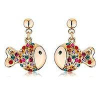 Luxury Drop Earrings for Women Vintage Crystal Fish Drop Earrings Fashion Jewelry Accessories Silver Plated