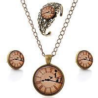 Lureme Time Gem Series Vintage Clock with Dancer Pendant Necklace Stud Earrings Hollow Flower Bangle Jewelry Sets