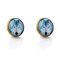 Lureme Vintage Jewelry Time Gem Series Wolf Antique Bronze Disc Stud Earrings for Women and Girl