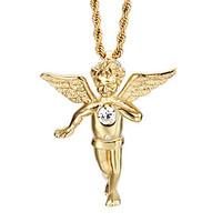 lucky 18k gold plated twisted chain angel wings pendant necklace men f ...