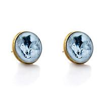 Lureme Vintage Jewelry Time Gem Series Romantic Lovers Wolf Antique Bronze Disc Stud Earrings for Women and Girl