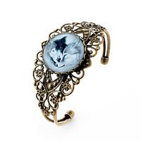 Lureme Vintage Time Gem Series Romantic Lovers Wolf Antique Bronze Hollow Flower Open Bangle Bracelet for Women