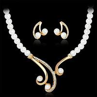 Lucky Doll Alloy / Imitation Pearl / Rhinestone / Gold Plated Jewelry Set Necklace/Earrings Wedding / Party 1set