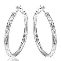 lureme European Style Silver Plated Round Fish Lines Hoop Earrings