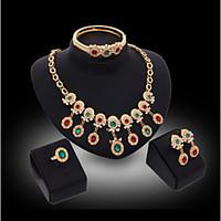 Lucky Doll Women\'s Luxury Gem 18K Gold Plated Zirconia Water Drop Necklace Earrings Bracelet Ring Jewelry Sets