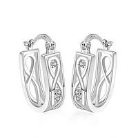 lureme Fashion Style Silver Plated Hollow U-Shaped with Zircon Hoop Earrings