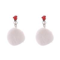 Lureme Christmas White Pom Pom Earrings with Cute Red Crystal Gloves
