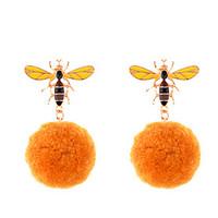 Lureme Lovely Yellow Pom Pom Earrings with Bee Stud Earrings for Women and Girls