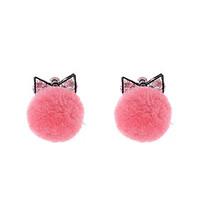 Lureme Cute Pink Pom Pom Earrings with Bow Shiny Cubic Zircon Stud for Women and Girls