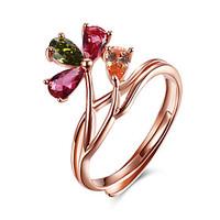 Lucky Doll Cuff Ring Flower Style Sterling Silver Crystal Rose Gold Plated Jewelry For Party Birthday Business Gift Daily Office Career 1 pc