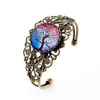 Lureme Vintage Jewelry Time Gem Series Colorful Tree of Life Antique Bronze Hollow Flower Open Bangle Bracelet Women Christmas Gifts
