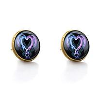 Lureme Vintage Jewelry Time Gem Series Ssangyong Heart Shaped Antique Bronze Disc Stud Earrings for Women