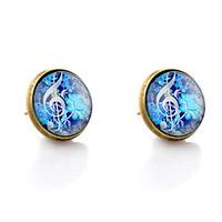 Lureme Vintage Jewelry Time Gem Series Fluorescent Color Flowers with Musical Note Disc Stud Earrings for Women