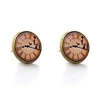 Lureme Vintage Jewelry Time Gem Series Antique Bronze Clock with Dancer Disc Stud Earrings for Women and Girls