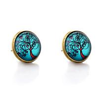 Lureme Vintage Jewelry Time Gem Series Antique Bronze Blue Sky with Life Tree Stud Earrings for Women and Girls