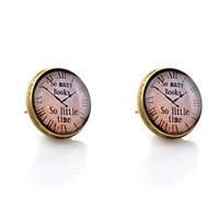 Lureme Vintage Jewelry Time Gem Series Pocket watch Antique Bronze Disc Stud Earrings for Women and Girls
