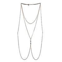Lureme Simple Gold Tone Chain with Crystal Bikini Crossover Harness Necklace Waist Body Chain