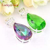 Luckyshine Prong Setting Fire Drop Green Quartz Mystic Topaz Gem Necklace Pendants For Wedding Party Daily Casual 1pc