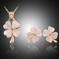 Lucky Doll Women\'s All Matching Crystal Rose Gold Plated Zirconia Clover Necklace Earrings Jewelry Sets