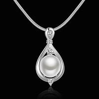 Lucky Doll Women\'s All Matching 925 Silver Plated Imitation Pearl Cubic Zirconia Water Drop Necklace