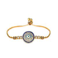 Lureme Turquoise Cubic Zirconia Round Evil Eye Pullstring Adjustable Bracelet-