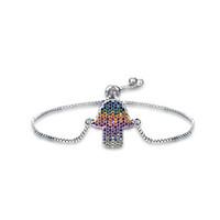 lureme rainbow cubic zirconia hamsa hand talisman evil eye adjustable  ...