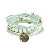 Lureme Bohemian Beads Coin Love Charms Multi Strand Textured Stackable Bracelet Set