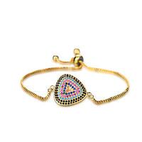 Lureme Women\'s Rainbow Cubic Zirconia Triangle Evil Eye Adjustable Bracelet