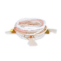 Lureme Bohemian Beads Crystal Tassels Multi Strand Textured Stackable Bracelet Set