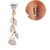 LuremeFashion Gold-plated 316L Surgical Titanium Steel Zircon Willow Leaf Pendant Navel Ring Christmas Gifts
