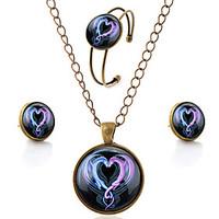 Lureme Time Gem Series Simple Vintage Style Ssangyong Heart Shaped Pendant Necklace Stud Earrings Bangle Jewelry Sets