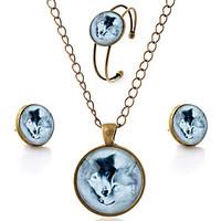 Lureme Time Gem Series Simple Vintage Style Romantic Lovers Wolf Pendant Necklace Stud Earrings Bangle Jewelry Sets