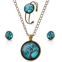 Lureme Time Gem Series Simple Vintage Style Blue Sky with Life Tree Pendant Necklace Stud Earrings Bangle Jewelry Sets