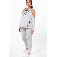 Lucy Lace Up Detail Hooded Lounge Set - grey