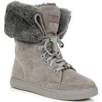 lu boo szare z futerkiem ocieplane womens low ankle boots in grey