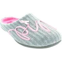 Lunar Hope womens grey knitted slip on mule slippers with pink ribbon women\'s Slippers in grey
