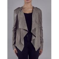 Lupus Cement Grey Leather-Suede Drape Biker Jacket