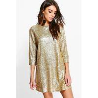 lucie sequin 34 sleeve shift dress gold