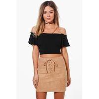 Lucy Lace Up Front Suedette Mini Skirt - sand